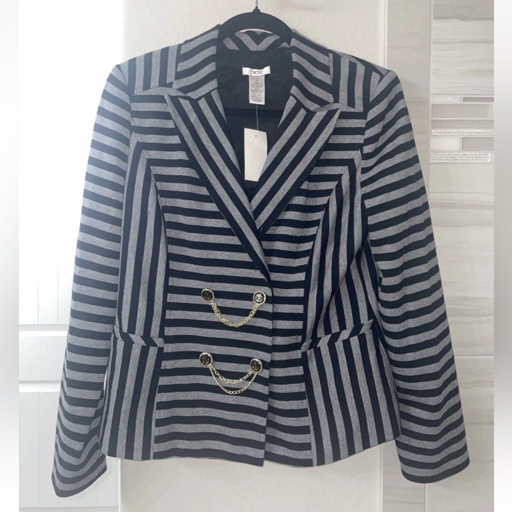 Cache Nautical Black Stripe Blazer With Anchor Bu… - image 1